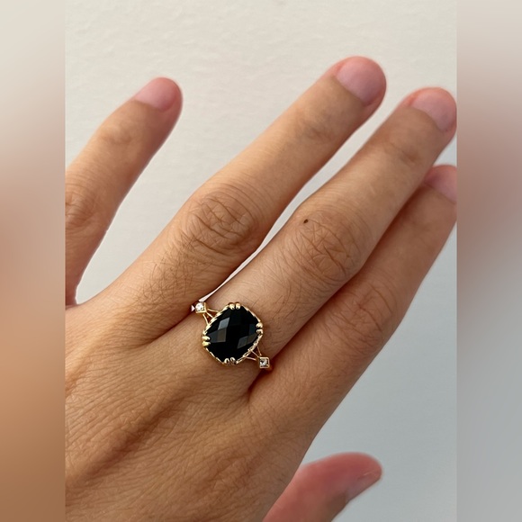 925 Sterling Silver Vintage Gem Square Stone Ring, Black Agate - Picture 3 of 11